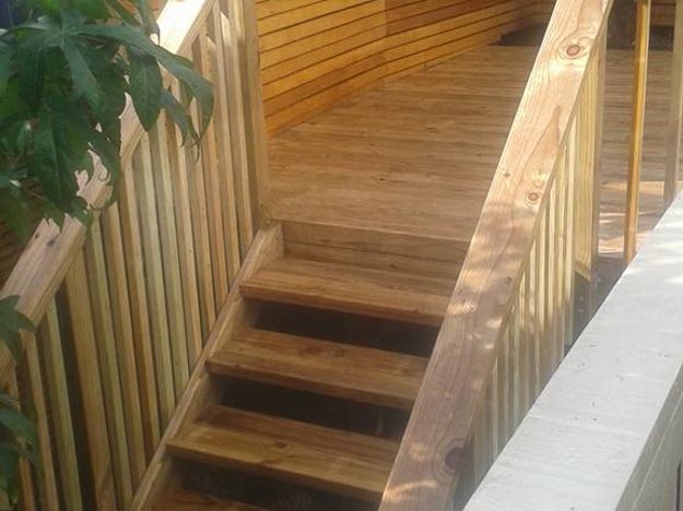 Pine deck build with steps, handrail and trellis, Mission bay